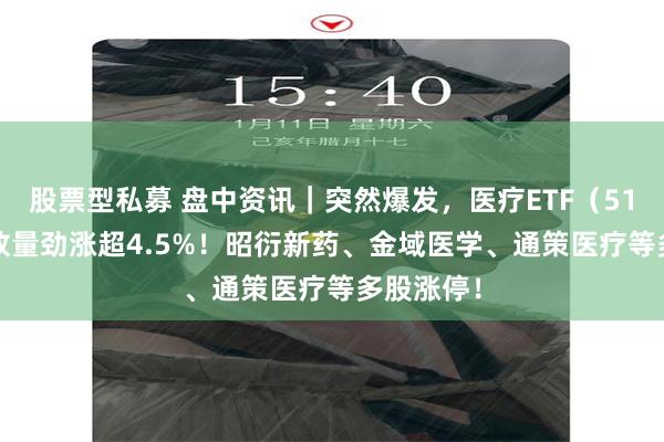 股票型私募 盘中资讯｜突然爆发，医疗ETF（512170）放量劲涨超4.5%！昭衍新药、金域医学、通策医疗等多股涨停！
